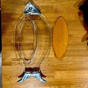 Pewter and Plastic fish serving dish.